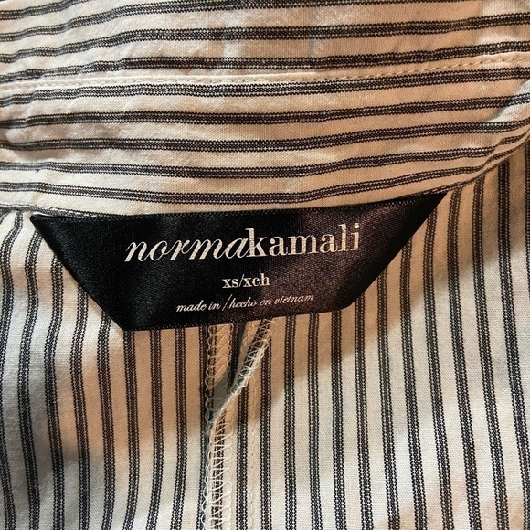 Norma Kamali Cap Sleeve Seersucker Stripe Tie Waist Shirt Dress - Picture 9 of 10